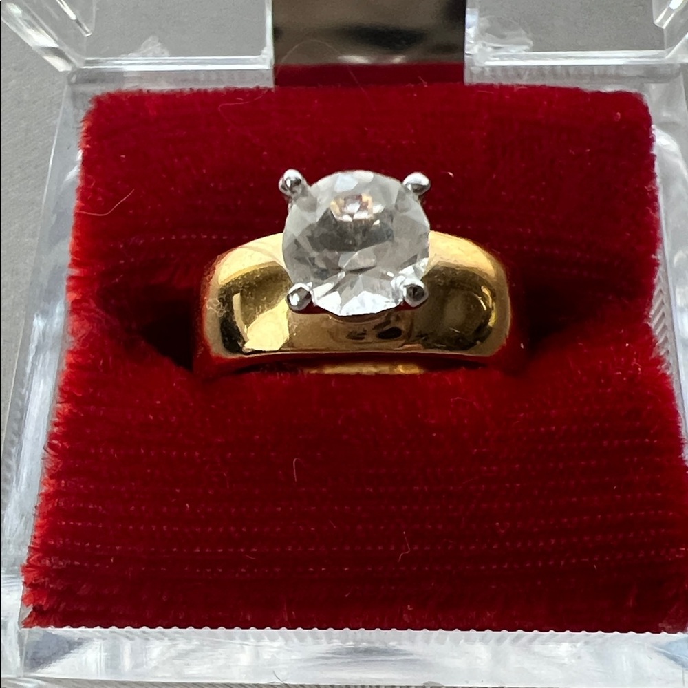 Vintage Gold plated and Silver Women's Ring with Clear faux diamond Gemstone